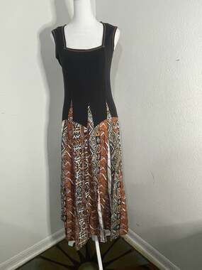 Vintage Graff Wear UM Company Geometric Print Hanky Hem Maxi Dress Sz S
